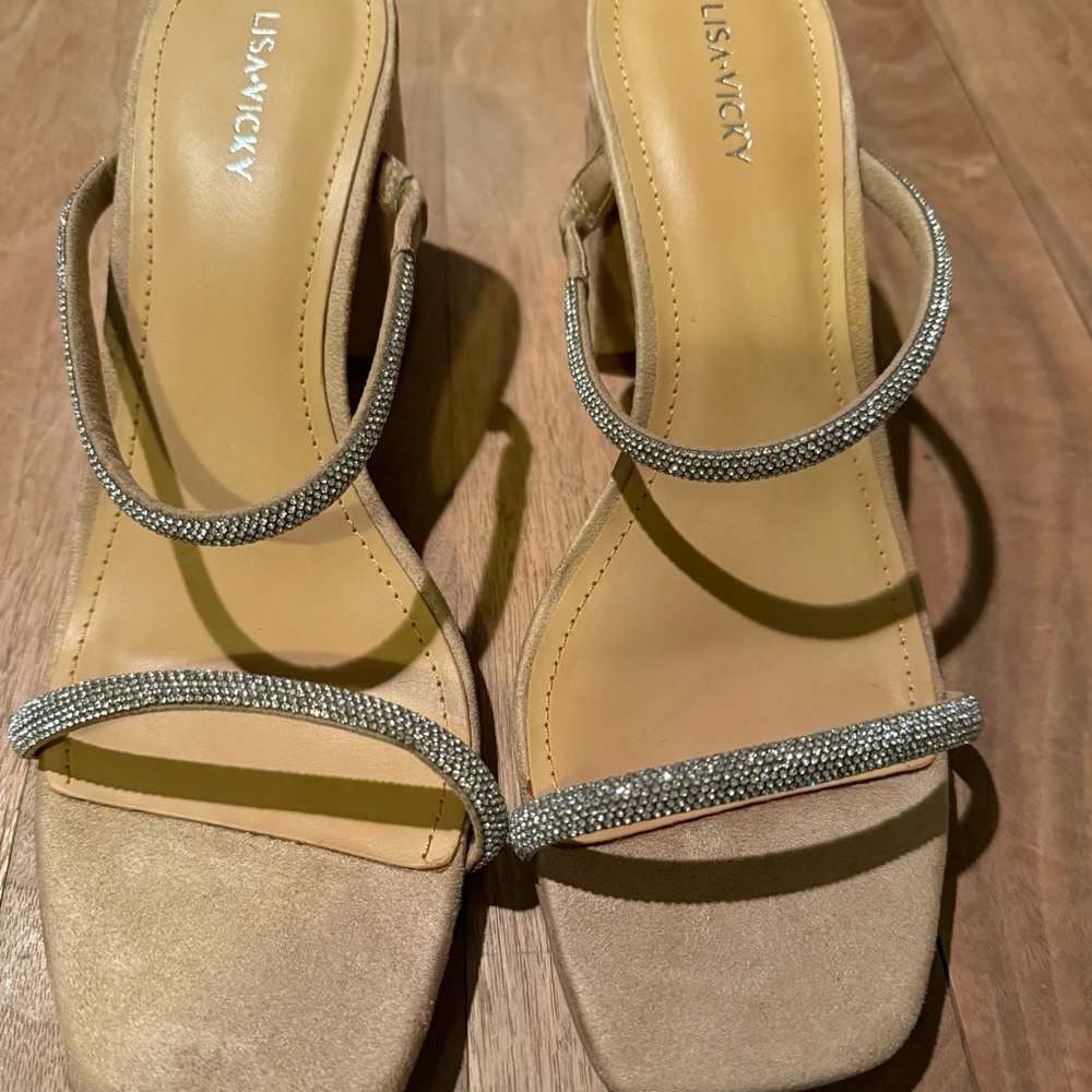 Lisa Vicky Beige and Silver Embellished Heels